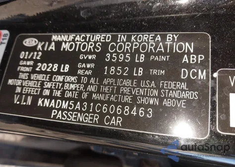 2012 Kia Rio5 Lx z USA, uszkodzony, nr VIN KNADM5A31C6068463